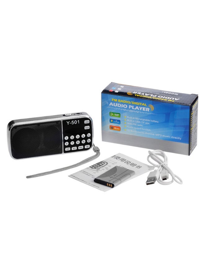Y-501 Mini FM Radio Digital Portable 3W Stereo Speaker MP3 Audio Player High Fidelity Sound Quality w/ 0.75 Inch Display Screen LED Flashlight Support USB Drive TF Card AUX-IN Earphone-out - Image 2